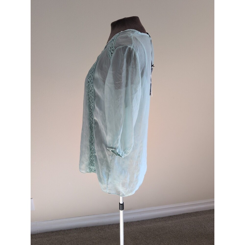 Giulia Womens Silk Blouse Attached Cami Large Seafoam Green Embroider Italy Made - Picture 5 of 13